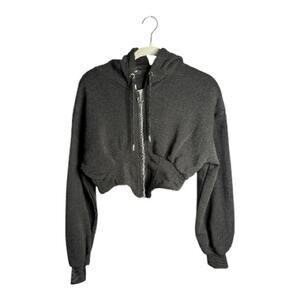 New Look Black Cropped Hoodie w/ Silver Zipper Size Large